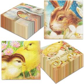 40Pack Vintage Easter Napkins Easter Paper Napkins Easter Bunny Napkins Party Decoration Religious Rabbit Chick Easter Dinners Napkins for Easter Party Spring Party Supplies