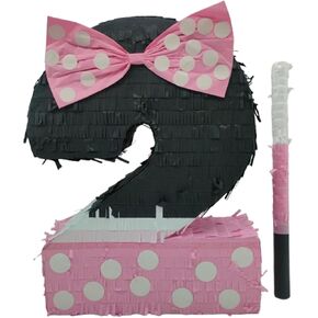 APINATA4U Pink & Black Number Two Pinata with Pink Bow, Princess Themed Second Birthday Party Decorations, Party Gift Favors Pinata, Two Year Old Kids Fun Party Supplies,17.5x13.5x3.5 Inches