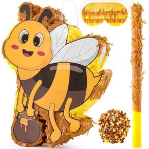 VINTS Bee Piñata Spring Bee Piñata with Blindfold Stick Confetti for Bee Themed Party Gender Reveal Baby Shower Girl Boy Birthday Party Decoration(15.7×12.5×3.5in)