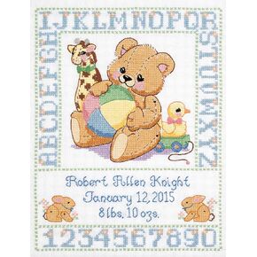 Janlynn C5589 Bear Birth Sampler Stamped Cross Stitch Kit-11"X14", Multicolored