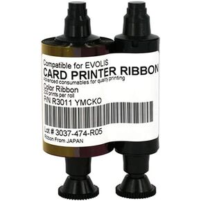R3011 YMCKO Ribbon for Evolis Pebble Dualys 3 Securion Card Printers, 200 Prints