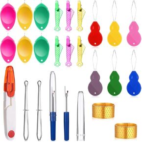 26 PCS Threadles Threader Kit ، Threadle Needle for Hand Seuging Kit تشمل القرع على شكل إبرة Thourdle Thumb Thumb Needle Threader Fish Threader Seam Seam Tweezers Shimble