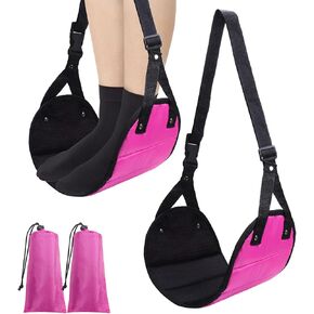 Airplane Footrest Hammock Travel Essentials for Flying, Portable Flight Airplane Foot Hammock for Plane Travel, Comfortable Long Flight Essentials Must Have 2 Pack- Pink