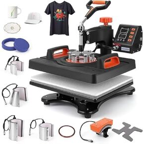 Towallmark Heat Press Machine for T Shirts, 9 in 1 Auto Hat Heat Press Sublimation, 800W 360° Rotation Swing-Away, Dual-Tube Heating Printing for DIY T-Shirts Cap Hat Mugs-12 X 15'', Black