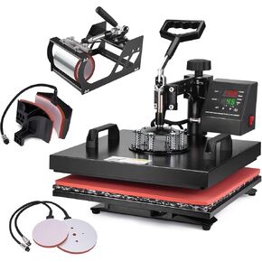 Slendor Heat Press 15x15 Inch 5 in 1 Heat Press Machine 360-Degree Swing Away Digital T Shirt Pressing Machine Multifunction Heat Transfer Sublimation Combo for T Shirts Mugs Hat Plate Cap