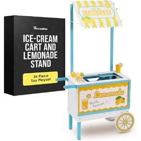 Houseables Lemonade Stand, Ice Cream Cart, Lemonade Stand for Kids, Ice Cream Stand, Ice Cream Cart for Kids, Ice Cream Shop, Ice Cream Stand for Kids, Icecream Cart, Wooden, 36 Piece Toy Playset