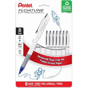 Pentel Floatune Rollerball Pen, (1.0mm), Bold Point, Blue Ink, Pack of 8 (BY110PF8C)