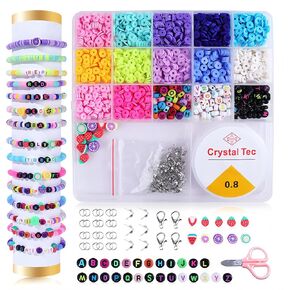 Zmains Clay Beads Bracelet Making Kit, Friendship Bracelet Kit with 12 Colors, 1300 Polymer Heishi Beads Flat Beads 90 Letter Beads 10 Fruit Beads for Bracelets Making, DIY Creative Crafts Gift