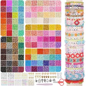 Mio Angle 4mm Glass Seed Beads Friendship Bracelet Kit, 10000pcs+ 120 Colors 6/0 Small Beads for Friendship Bracelet Beads Waist Beads with String Cords Letter Beads for DIY Jewelry Making Girls Craft