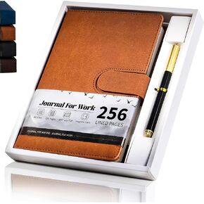 CAGIE Lined Journal for Men 256 Pages Mens Journal Set, A5 Hardcover Leather Notebook Journals for Writing Gifts Box Included, 5.6 x 8.3 inch, Brown