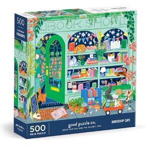 Good Puzzle Co Bookshop Cats – 500 Piece Jigsaw Puzzle Featuring Beautiful Artwork of A Cozy Bookshop Storefront with Cats
