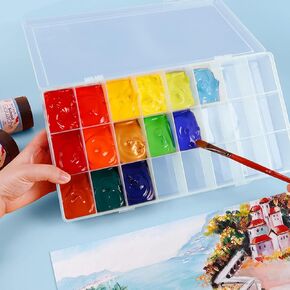 Paint Storage Palette Box Daily Storage Box Empty Watercolor Palette Paint Case Airtight Stay Wet Paint Pallet Tray Sealed Paints Containter Painting Palette Travel Box Watercolor Palette Box 24-Well