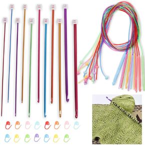 Tunisian Crochet Hooks Set 2-8 mm Aluminum Afghan Crochet Hooks, with Blunt Needles, Measure Tape for Beginner, Smooth Needles, 3.5-12 mm Plastic Cable Weave Knitting Needle