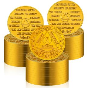 30 Pcs 2 Month Recovery AA Chips and Medallions Bulk Sobriety Chips AA Tokens Alcoholics Anonymous Medallion Gifts Aluminum Commemorative Coins Lot Yellow