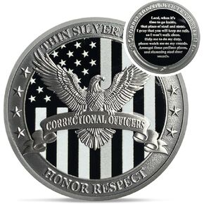 Eagle Thin Silver Line Challenge Coin - Correctional Officer Prison Police Thin Gray Line Token Medallions - Thank You Law Enforcement Corrections Officer Gifts - Honor US Correctional Officers