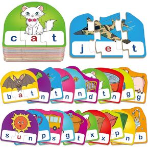 CVCC & CCVC Puzzle Cards for Kids,Phonics Games,Speech Therapy Toys for Toddlers,3 Alphabet Letter Word Puzzle,Learning Reading Spelling Games,Preschool Kindergarten Classroom Must Haves