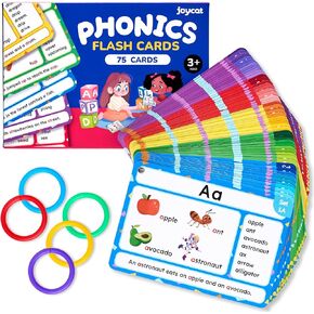 75 Pack Phonics Flash Cards-Learn to Read Alphabet and CVC Words in 25 Stages-Games for Kids Ages 3-8 Preschool Kindergarten 1st 2nd Grade Homeschool Educational Learning Activities