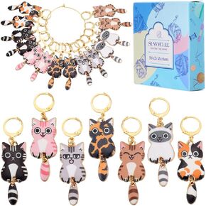SUNNYCLUE 14Pcs 7 Styles Knit Stitch Marker Charm Cat Crochet Markers Cute Enamel Alloy Small Locking Stitch Marker Planner Charms for Knitting Crocheting Quilting Weaving Jewelry Making Supplies