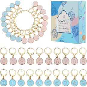 Sunnyclue 1 Box 20PCS رقم غرزة علامات الكروشيه العلامة الكبرى 1 ~ 9 أرقام الكروشيه مينا صغيرة لطيفة جولة غرزة المعادن علامات للحياك