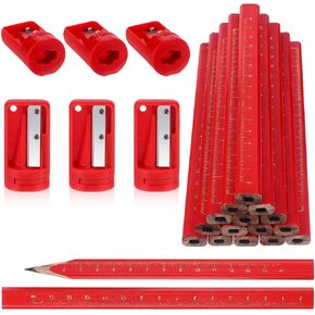 40 Pcs Carpenter Pencils with 6 Carpenter Pencil Sharpener 7 Inch Flat Octagonal Hard Black Woodworking Construction Pencils Compact Manual Pencil Sharpener for Woodworking Travel School Office