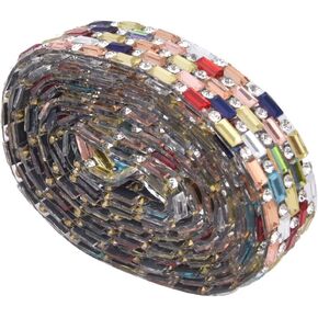 1yard Multicolor Crystal Glass Rhinestone Chain Hotfix Ribbon Wedding Dress Clothing Decoration Shoes Bag Hat Accessory Arts Crafts(5 Row Multicolor (1.4cm Wide))