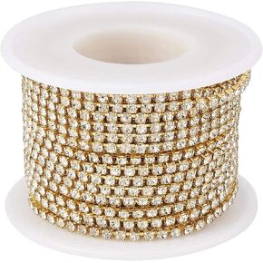 ZAYI 5 Yards 2.5MM Crystal Rhinestone Diamond Chain Trim, Rhinestones Clear Trimming Claw Chain for Crafts, Sewing, DIY, Jewelry, Wedding, Decoration (SS82.5mm, Gold)