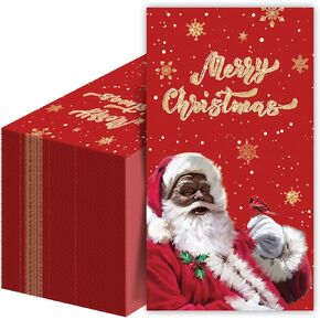 100 PCS African American Guest Napkins Black Santa Christmas Napkins African African Santa Claus Dinn in Kuwait