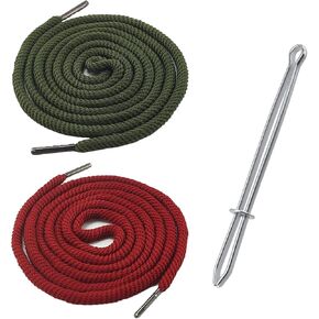 BOROLA 2Pcs 51 Inch Cotton drawstring cord Replacement Drawstrings for Sweatpants and Shorts, Universal Drawstring Hoodies, Premium Hoodie String Replacement, With Easy Metal Threader.(Dark red+Green)