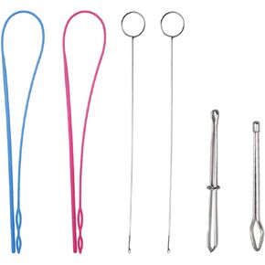 6 Pcs Drawstring Threader Set,2 Pcs Plastic Elastic Drawstring Threader/2 Pcs Metal Bodkin Drawstring Threaders Tweezer/2 Pcs Metal Loop Turner Hook with Latch Drawstring Threader for Sweatpants