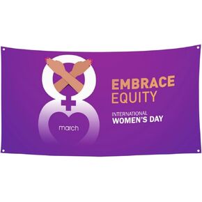 International Women'S Day 2025 Embrace Equity Banner Backdrop 35x70 Inch Background Banner Flags Welcome Decoration For Wedding Party Yard