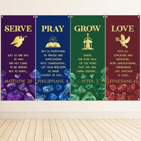 Yopyame Church Banners with Scripture - 4PCS Christian Banners for Church Wall Worship 24 x 59.4 Inch Vinyl Marble Pattern Religious Praise Church Banners for Church Sunday School Indoor Outdoor Decor