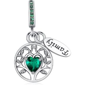Charms for Bracelets Angel Wings Heart/Tree of Life Birthstone Heart 925 Sterling Silver Cubic Zirconia Charm Beads Pendant for Jewelry Making Jewelry Gift for Woman Mom