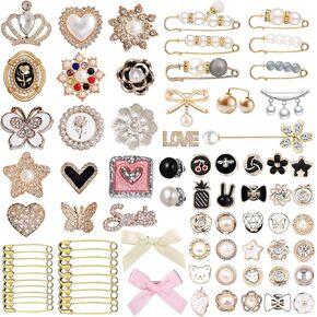80 PCS Sock Charms, Gold Charms For Socks, Pearl Brooches And Pins For Women, Sneaker Sock Charms Pins Bling Junk Sock Jewelry Charms Pins Buttons Kit Safety Pin For Socks Shoes, Pant Waist Tightener