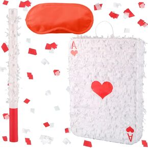 Ace of hearts Party Piñata Box, Hand Made Poker A Piñata Boom Box for Gambling Theme Party, Carnival and Related Events, With Sticks, Eyemask, Confetti filler