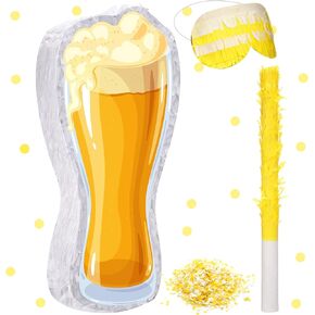 Sratte Beer Piñata with Stick and Blindfold Confetti Beer Glass Piñata Cheers to Beers Mug Piñata Hanging Decoration Mexican Piñatas for Adult Birthday Bachelor Party Game Supplies (Stylish)