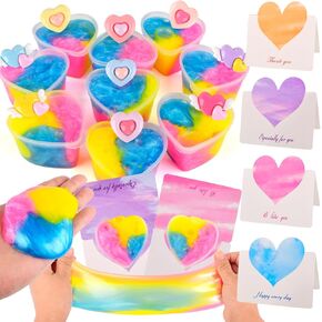 12 Pack Valentine's Day Galaxy Slime Gift kit with Loving Heart Charm, Greeting Card, Clear Slime for Birthday Easter Party Favor, Soft Non-Sticky Sensory Toys for Girls and Boys 6 7 8 9 10 11 12