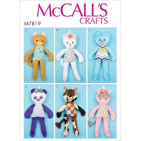 McCall Pattern Company McCall's M7819 Animal Stuffed Toy Sewing Patterns, One Envelope