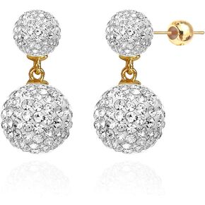 OwMell Double Ball Simulated Pearl Dangle Drop Earrings for Women, 925 Sterling Silver Post Double Beads Earrings