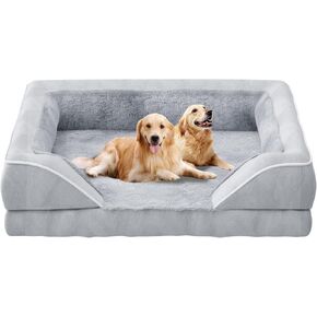 Simple Trending Orthopedic Dog Bed for Extra Large Dogs, XL Dog Cot Bed with Bolster, Waterproof Dog Bed Sofa Pet Bed with Removable Washable Cover, Grey