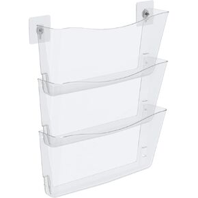 Clear Wall Mount File Holder, Mesh Hanging File Organizer 3 Pockets, Wall Mountable Document Rack for Mail Letter Magazine