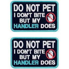 Antrix 2 Packs Service Dog Do Not Pet I Don't Bite But My Handler Does Dog Vests/Harnesses Emblem Hook & Loop Fastener Embroidered Patch for Medium and Large Dog Animals