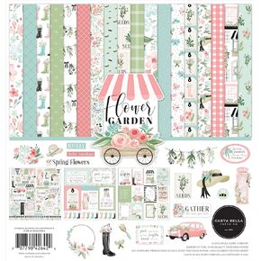 Carta Bella Paper Company Flower Garden Collection Kit Paper, Green, Blue, Pink, 12-x-12-Inch