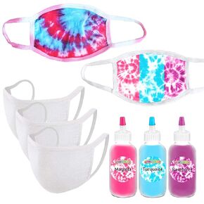 PW Cotton Candy Tri-Color Mask Kit Essentials Tie Dye Mask Kit - DIY Back to School Tie Dye Masks - Cotton Candy Tri-Color Kit - Krafty Kitz, Magenta, Turquoise, Raspberry