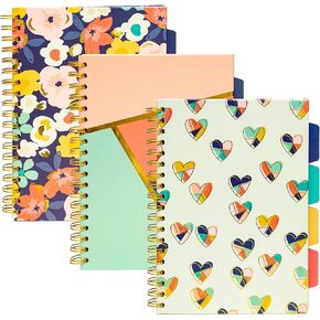 Pukka Pad, Carpe Diem 5-Subject Double Spiral Bound Notebook 3-Pack with Repositionable Dividers - 200 Pages of 80GSM Paper with Perforated Edges – Floral Love, B5 10 X 7in