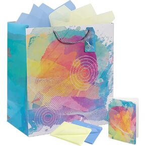 Cheinxy Gift Bag with Handles, Tissue Paper and Greeting Card for Birthday, Shopping, Parties, Wedding, Large Size (16.9" x 15.7" x 7.8"), 1Pcs