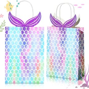 Chinco Mermaid Gift Bags Party Favors Bags Goodie Candy Treat Bags with Handle Mermaid Party Supplies for Girls Birthday Baby Shower Little Decorations(24 Pieces)