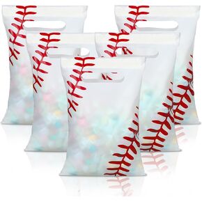 Yeaqee 50 Pieces Baseball Gift Bags with Handle Baseball Treat Cellophane Bags Candy Party Favors for Team Birthday Decoration Gift Sport Themed Party Supplies, White