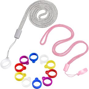 2 Anti-Lost Necklace Lanyard with 12 Pieces Anti-Lost Silicone Rubber Ring Pen Silicone Lanyard Holder (Adorable Style)