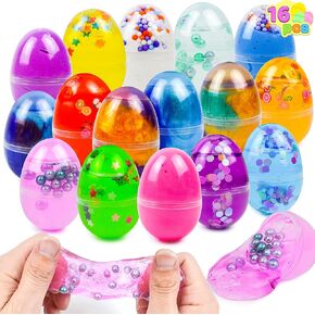 JOYIN 16 Pcs Prefilled Easter Eggs with Crystal, Galaxy, Slime and Confetti Accessories Stress Relief for Kids Easter Party Favors Supplies, Eggs Hunt, Basket Stuffers Fillers