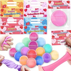 28 Pack Valentines Day Butter Slime Kit with Valentines Cards Valentines Day Gifts for Kids School Classroom Exchand